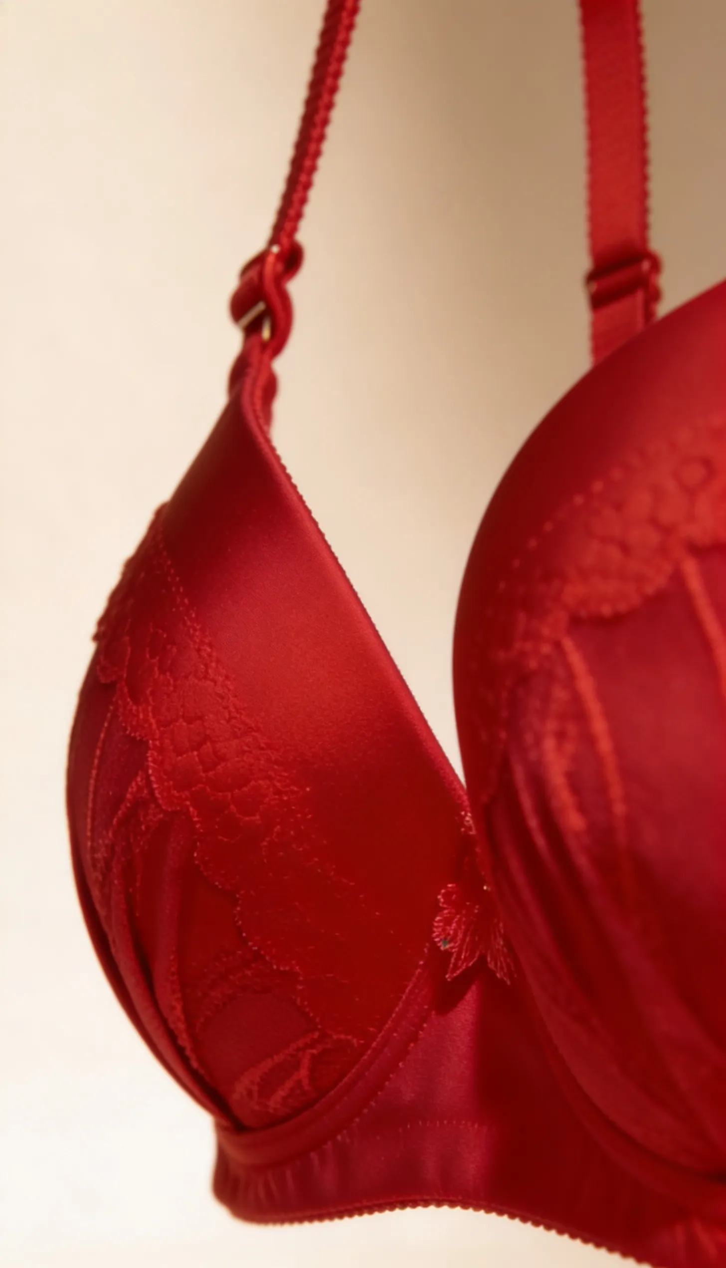womens-elegant-lace-padded-bra-adjustable-straps-full-support-red - Image 3